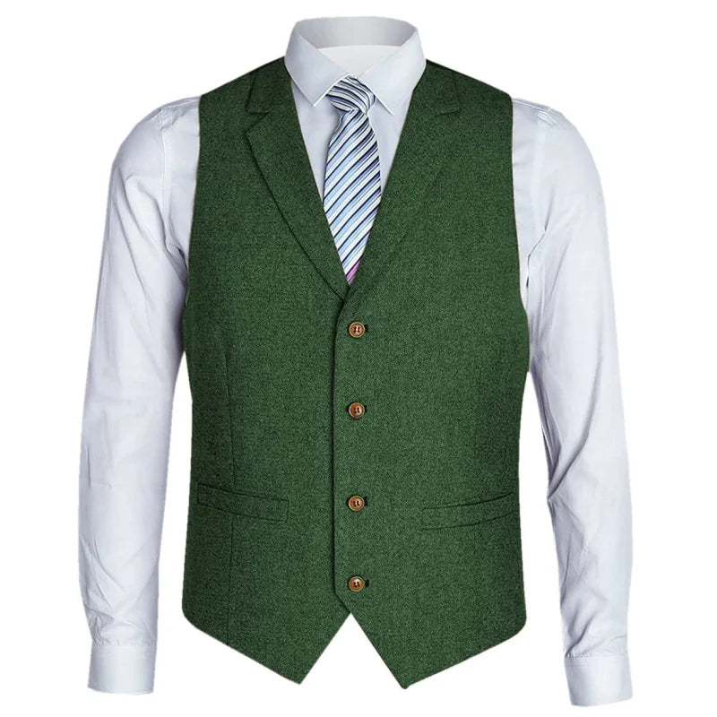Men's Vest Herringbone Single Button with Lapel Waistcoat for Wedding Business Formal Wear