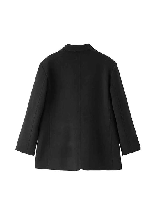 Women's Black Gothic Woolen Blazer Jacket Vintage Long Sleeve Outerwear Single Breasted Suit Coat Harajuku Y2k Emo 2000s Autumn