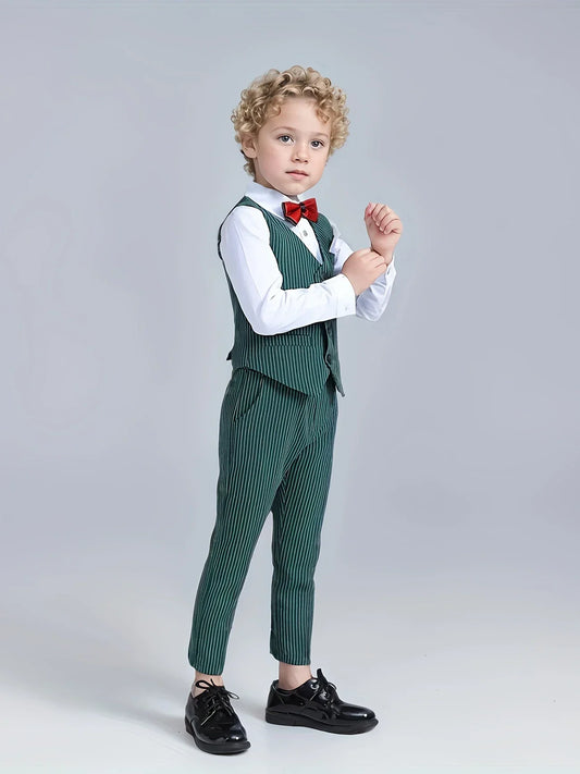 Flower Boys Spring Purple 3Pieces/Set Vest Pants Bowtie Wedding Suit Kids Speech Performance Costume Children Photography Dress