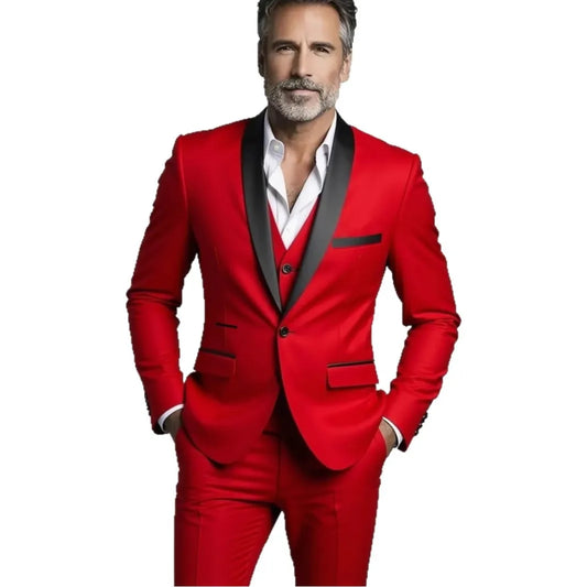 Black White Men Autumn Wedding Party Three Pieces Set Large Size Male Blazer Coat Pants and Vest Fashion Slim Fit Suit