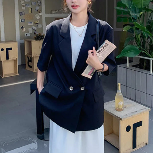 Summer New Women's Blazer Short Sleeves Back Bowknot Chain Niche Design Elegant High-end Sweet Ins Chic Tide Jacket HK14700