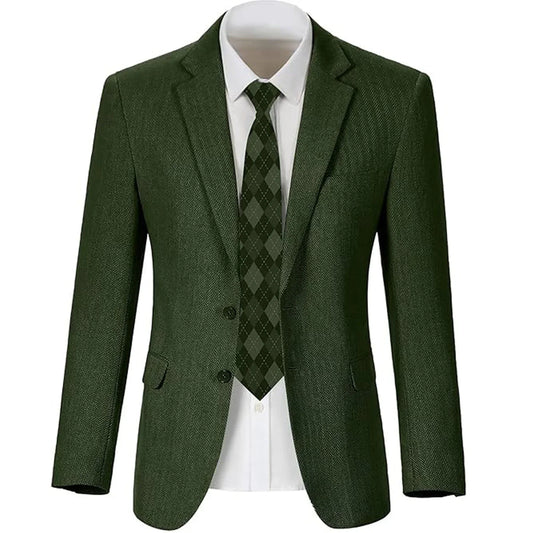 Men's Herringbone Blazer 2 Button Notch Lapel Slim Fit Suit Jacket Business Casual Tuxedo Coat Formal Wedding Office Outerwear