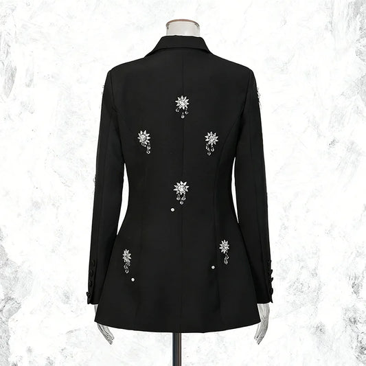 Spring Autumn New Women Blazer Studded Diamonds Double Breasted Waist-Cinching Slim Fit Elegant Fashion Luxury Coat HK17095