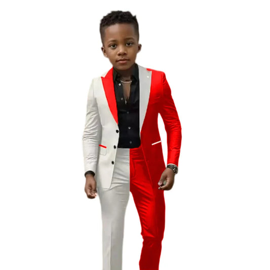 Color blocked Children's Fashionable Suit 2 Pieces Stage Performance Costumes Casual Smart Boys Tuxedo Party Outfit 2-20T