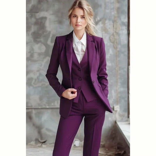 New Purple Women Suits Lady Business Office Tuxedos Mother Wedding Party Formal Occasions Ladies 3 Piece Set Jacket Vest Pants