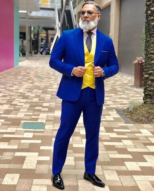 Royal Blue Jacket Pant Yellow Vest Wedding Men Suits Costume Homme Party Prom Slim Fit Tuxedo Groom Terno Masculino Blazer 3 Pcs