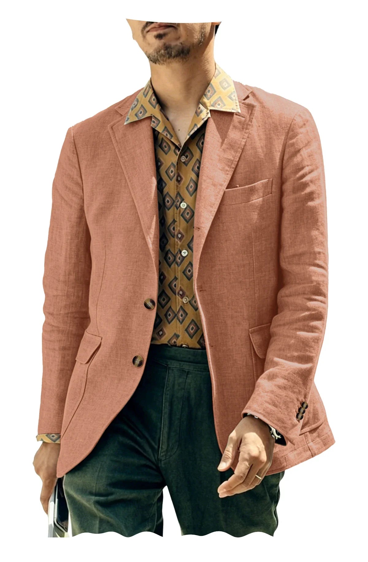 Men's Linen Blazer Single Breasted 2-Button Notched Lapel Slim Fit for Summer Wedding
