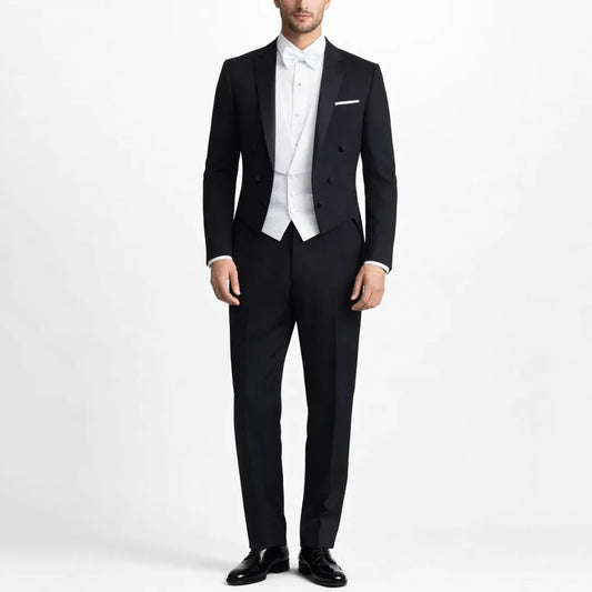 Men Suit Black 3 Pieces Single Breasted Bright Lapel For Wedding Groom Banquet Party Prom Business Work Jacket Pants White Vest