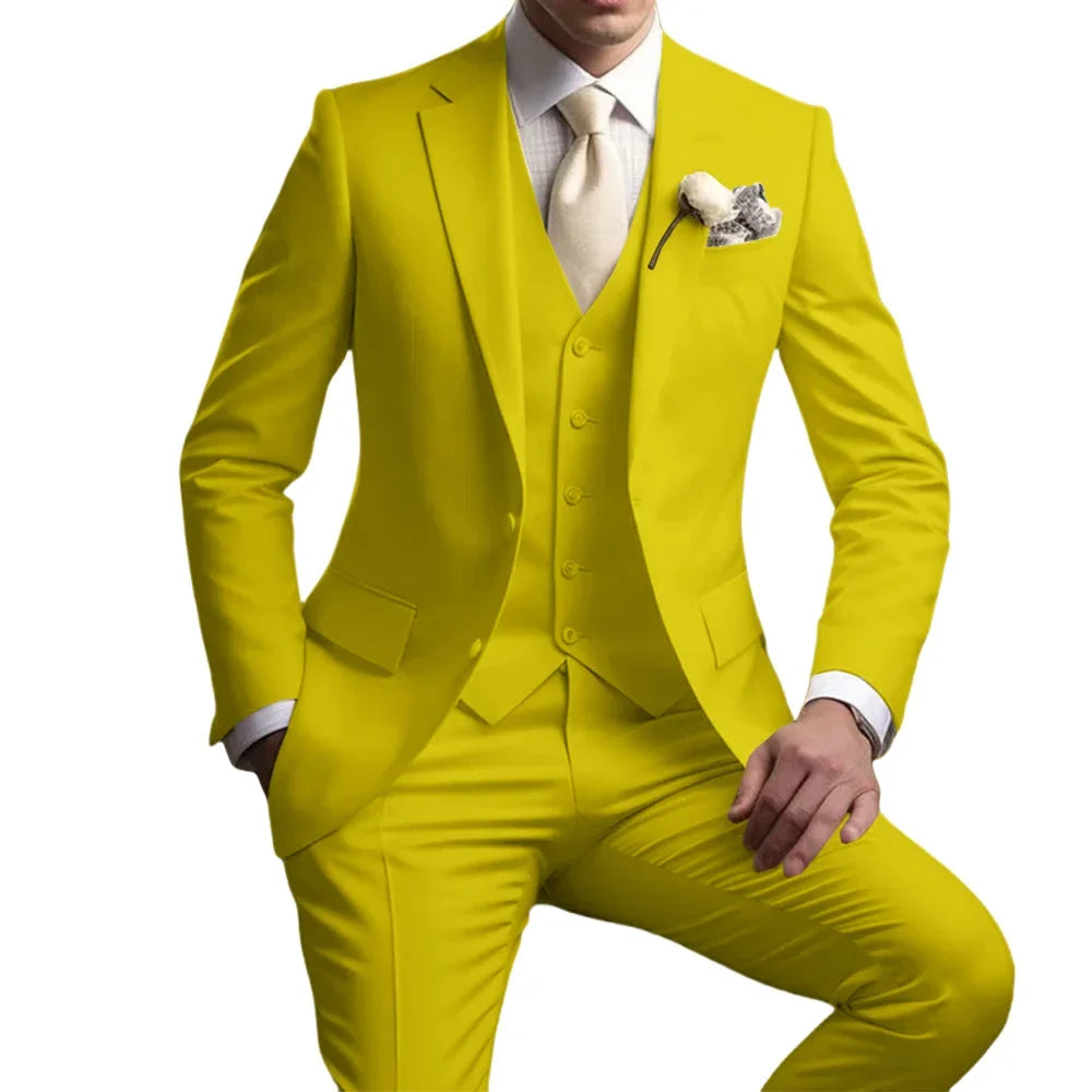 Men's Notched Lapel Suit Set 3 Pieces Wedding Groom Sets Autumn Long Sleeve Tuxedo For Men Banquet Party Outfit Dancing Wear