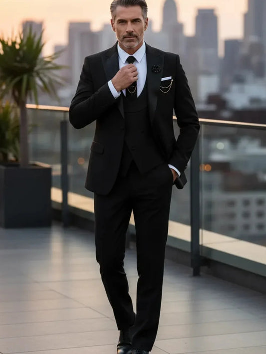 Man Formal Slim Fit Suit 3 Pieces Wedding Groom Sets Handsome Long Sleeved Tuxedo For Men Business Party Wear Plus Size XS-6XL