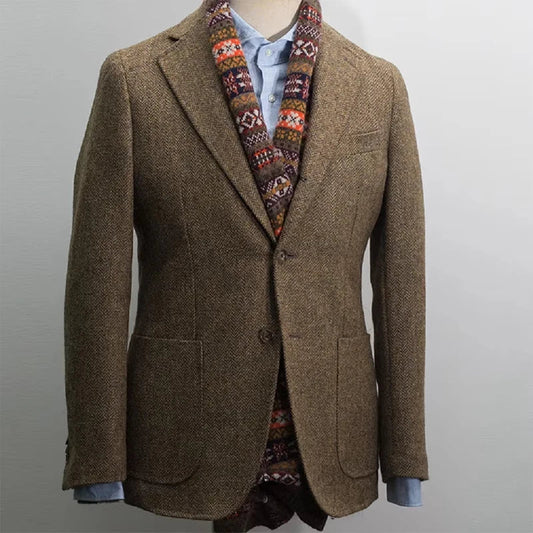 Men's Suit Herringbone Blazer Prom Tuxedos Wool Tweed Single Breasted Formal Bussiness/Wedding Jacket(Only Coat)