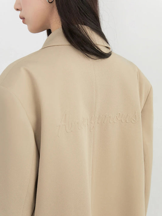 Women Blazers Solid Loose Double-breasted Wide Shoulder Office Ladies Suit Jacket Oversized Coat Spring Autumn 2026