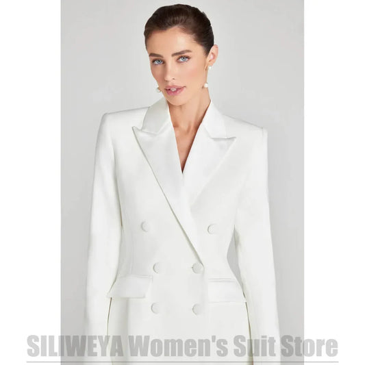 Women's Double Breasted Suit 2 Piece Elegant Peak Lapel Solid Color Outfit for Wedding Party Prom Office Formal Lady Suits