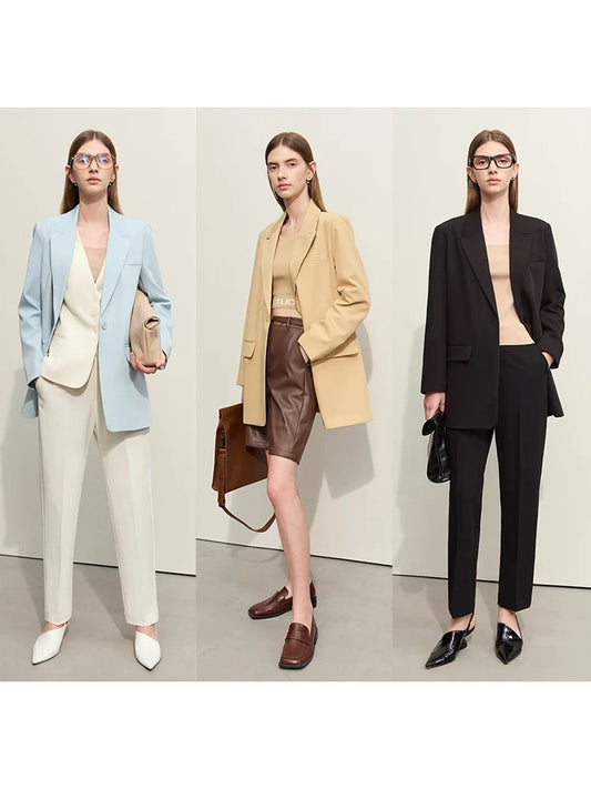 Minimalism Blazer for Women Korean 2026 Sping New Loose Office Lady Women's Jacket Fashion Black Solid Female Coat 12321065