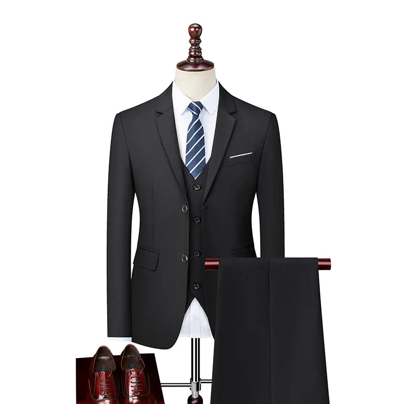 Form-Fitting Business Casual Double-Button Suit Three-Piece Set for Career Interviews Groom Best Man Handsome Formal Outfit
