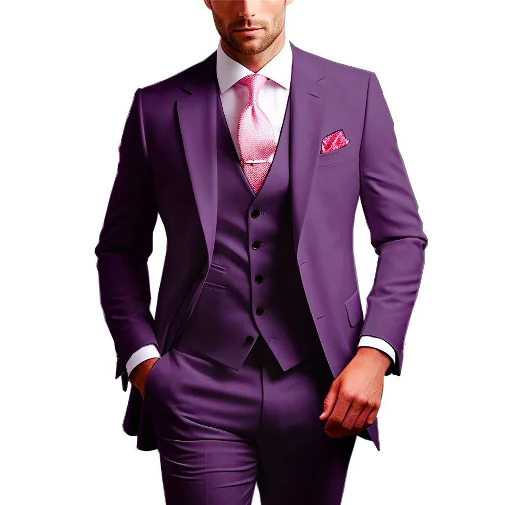 Elegant Men's Formal 3-Piece Slim Fit Wedding Suit with Notch Lapel Blazer Vest Pants for Party Prom Best Man Business Wear