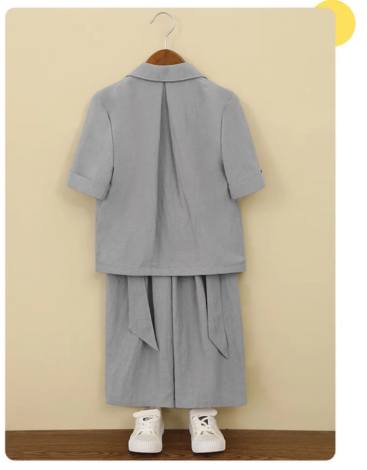 Boys Solid Short Sleeves Blazer Jack Vest Pants Children Suit Waistcoat Wedding Clothes Sets Toddler Formal Dress Kids Tuxedos