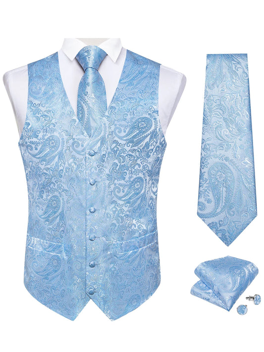 Men's Paisley Waistcoat Set – Single Breasted Formal Vest with Necktie and Pocket Square for Weddings and Business Events