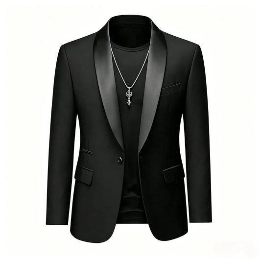 Men's Slim Fit Tuxedo Blazer – Satin Lapel, Single Button, Formal & Wedding Occasions