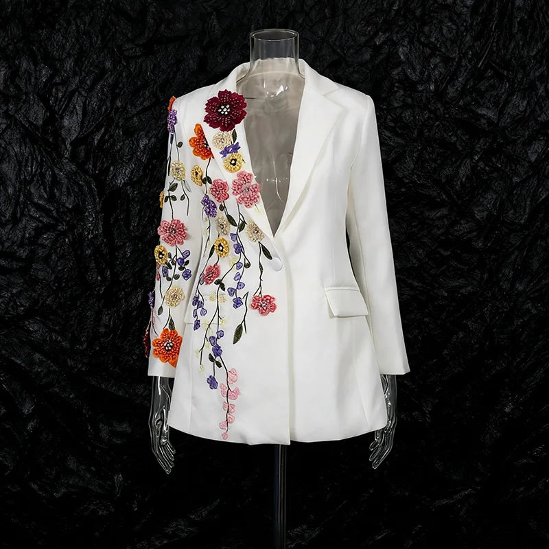 2026 Spring Autumn New Women Blazer High-End Embroidery Flower Beaded Studded Diamonds Luxury Elegant Chic Ins Coat HK17758