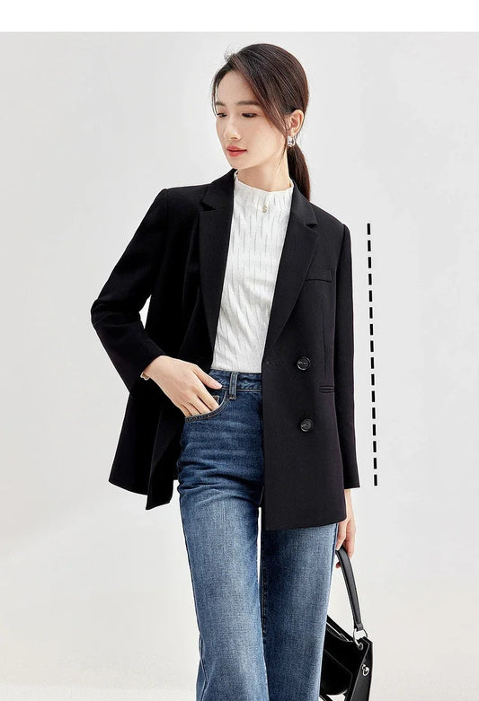Black Tailoring Blazer Women 2026 Elegant Notched Double Breasted Jacket New In Outerwears Woman Clothing 153XC8812X
