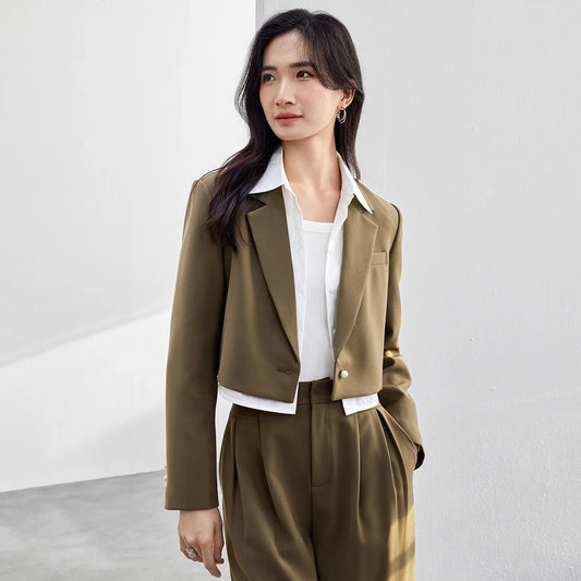 Blazers for Woman 2026 Spring Pearl Button Notched Lapel Short Jacket Casual Fashion Office Lady Outerwears 153XC3221X