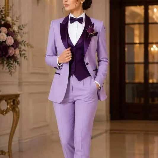 Lavender And Purple Formal Business Women Suit Wedding Party Prom Mother Girl Tuxedos Costume 3 Piece Set Blazer Vest Pants