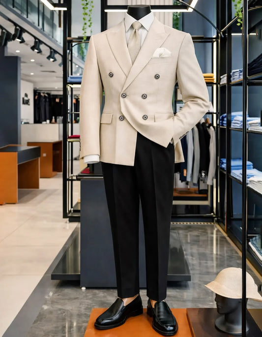 Customized Formal Men's Suits for Business Jacket Fashion Wedding Groom Double Breasted 2 Piece Sets Peak Lapel Blazers