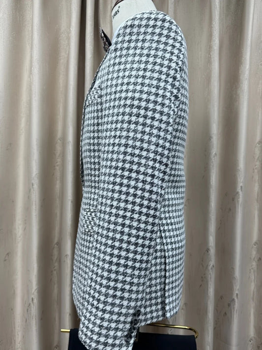 Men's Houndstooth Suit 3 Piece Blazer Jacket Pants Vest Formal Wedding Party Prom Business Outfit Slim Fit Suits Set S-3XL