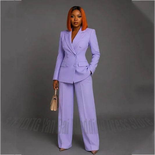 Women's Double Breasted Blazer Suit 2 Piece Set Stylish Peak Lapel Straight Fitted Jacket Pants Formal Party Commuter Outfit