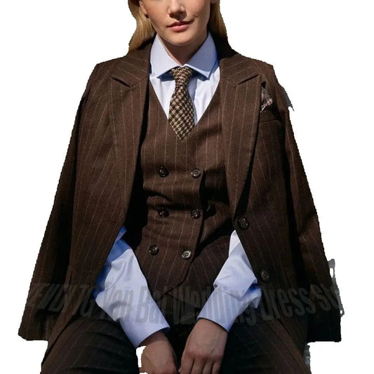 Formal Business Women's Suits Chic Single Breasted Peaked Lapel Office Work Smart Casual Female Clothes Set Three Pieces