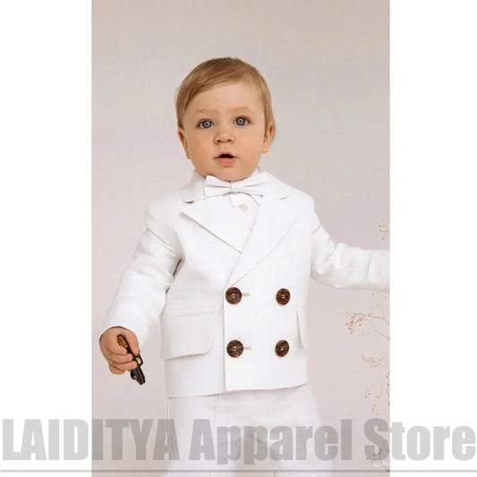 Boys Linen Double Breasted Suit Jacket Pants Baby Formal Outfit Fashion Ring Bearer Wedding Birthday Party Tuxedo 2 Piece