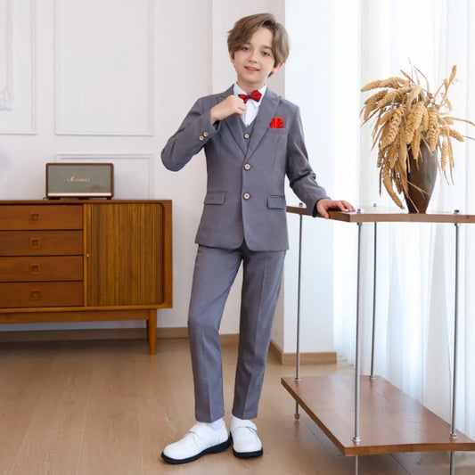 Autumn Boys Peak Lapel Suit Set 5 Pieces For Stage Performance,Handsome Slim Fit Tuxedo For Kids,Plus Size Children's Suits
