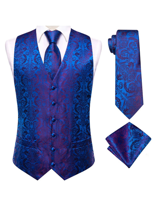 Men's Dress Waistcoat Set with Tie and Pocket Square for Party and Ceremony