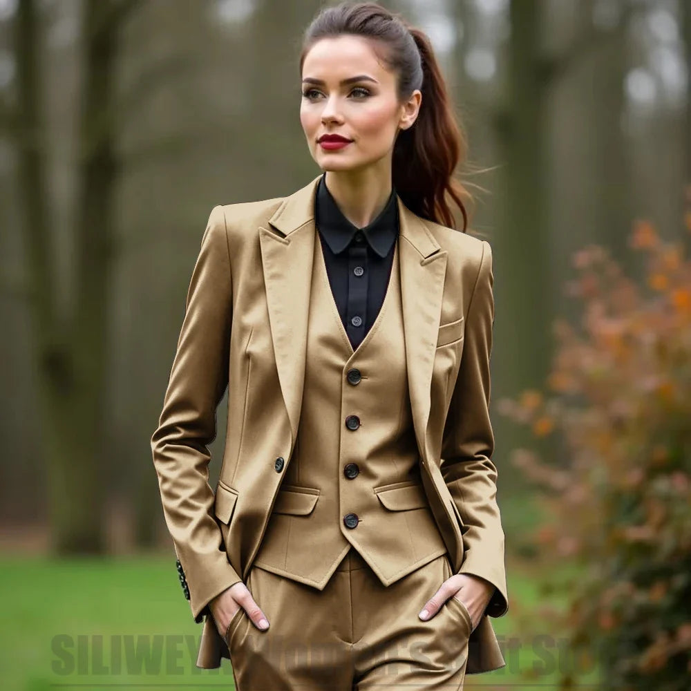Women 3 Piece Suit Set Blazer Vest Pants Slim Fit Office Business Party Formal Attire Customizable Size for Ladies