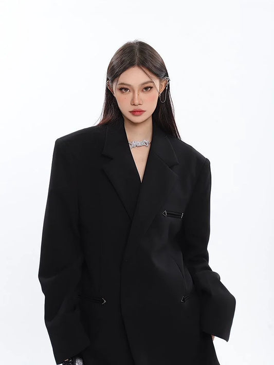 Women's Black Oversize Loose Blazer Fashion Y2k 2000s Vintage Suit Coat Y2k 2000s Vintage Outerwear for Women Spring Autumn 2026