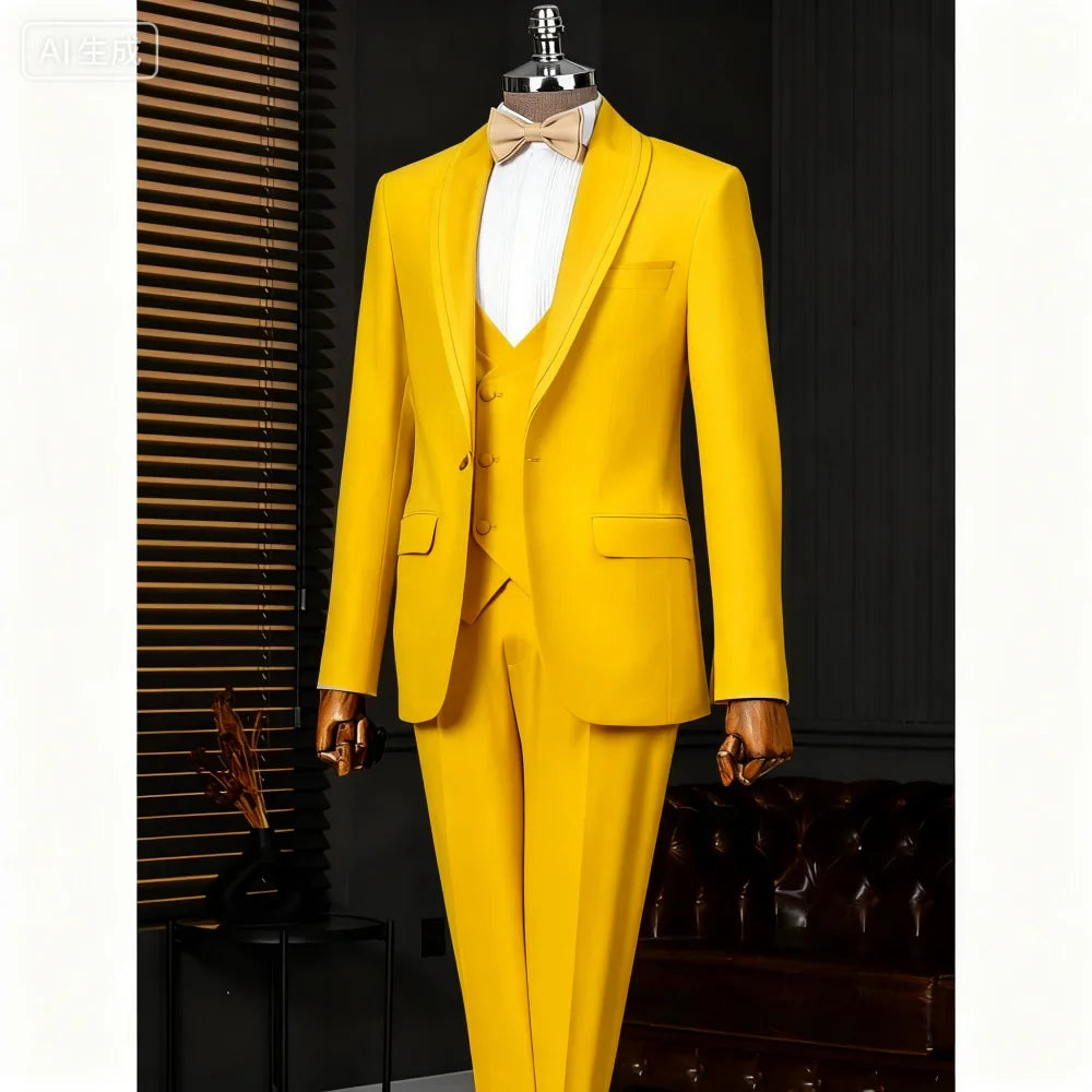 Slim Fit Solid Man 3 Piece Outfit Set Formal Business Suits Elegant Men Wedding Dresses Stage Party Costume Groomsmen Office Set