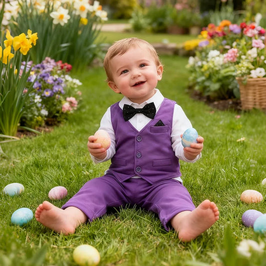 Baby Boy Purple Outfit Toddler Mardi Gras Suit Infant Easter Church Set Halloween Birthday Party Gift Formal Photography Clothes