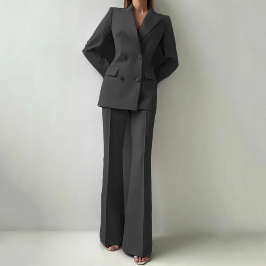 Women Suit 2 Pieces Rose Pink Double Button Solid For Wedding Banquet Party Business Commute Casual Daily Blazer And Pants
