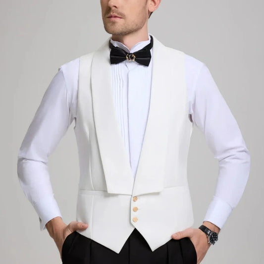 Men Suit Black 3 Piece With Lapel Tuxedo For Wedding Groom Birthday Banquet Party Prom Business Work Jacket Pants White Vest