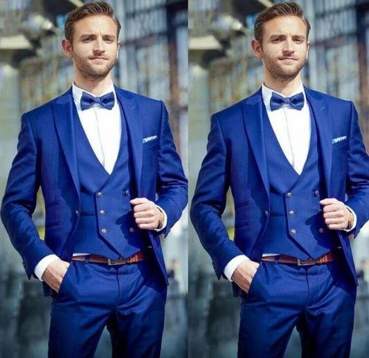 Costume 3 pièces bleu roi pour homme, revers en pointe, blazer coupe ajustée, élégant ensemble de mariage pour soirée, bal de promo, bureau, vêtements pour homme de haute qualité