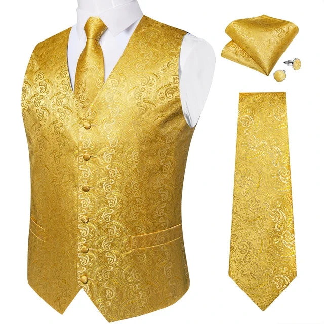 Men's Suit Vest and Tie Set – Single Breasted Waistcoat with Necktie and Pocket Square for Weddings and Business Events