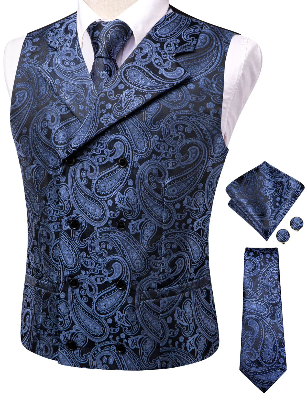 Men's Suit Vest Set Paisley Jacquard Double Breasted for Weddings and Formal Events