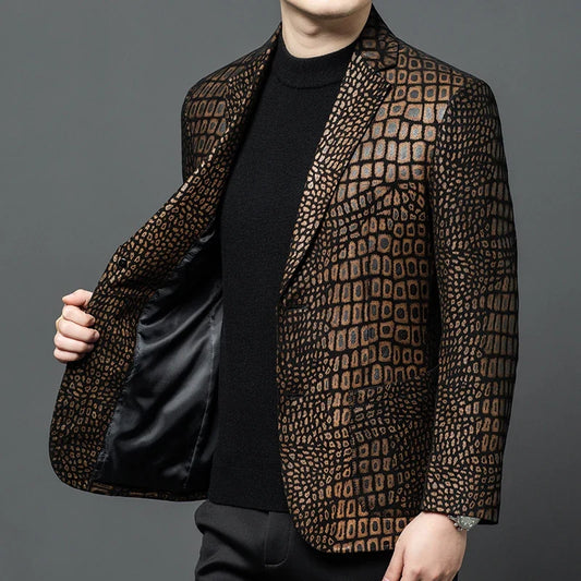 Men's Sheepskin Leather Blazer Single Breasted Winter Moto Jacket