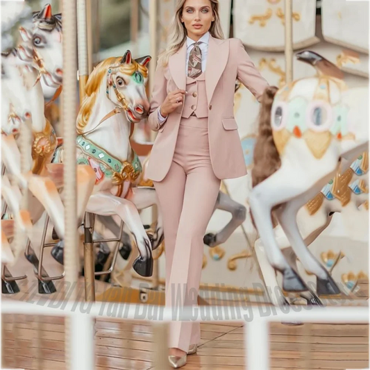 Elegant Pink Women's Suit 3 Piece Wide Peak Lapel Slim Fit Blazer Vest Pants High Quality Business Casual Formal Office Outfit