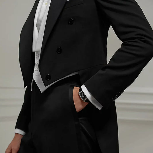 Men Suit 3 Pieces Black White Vest With Lapel Tuxedo Set For Wedding Birthday Party Prom Banquet Business Work Jacket Vest Pants
