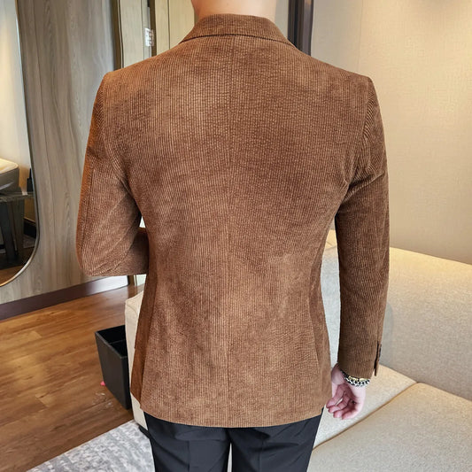 Men's Smart Casual Single Breasted Blazer – Spring Autumn Jacket in Green, Black & Coffee