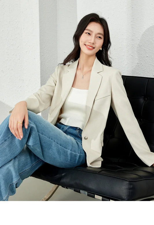 Office Lady Elegant Blazers Jackets for Women 2026 Autumn Business Work Shoulder-pad Breathable Soft Tailored Coat M5956