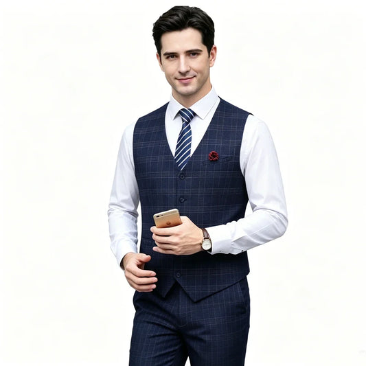 Men's Checkered Vest Single Breasted Waistcoat for Weddings and Formal Occasions – Plus Sizes