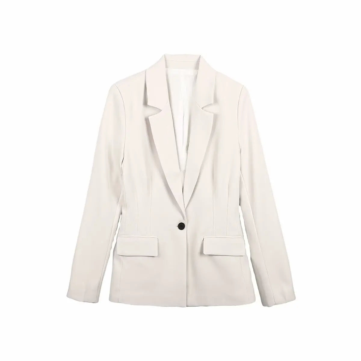 Women Fall Office Slim Blazer Single Button Pockets Blazer Beige Black 2025 Spring Autumn Fashion Commuter Simple Casual Blazer